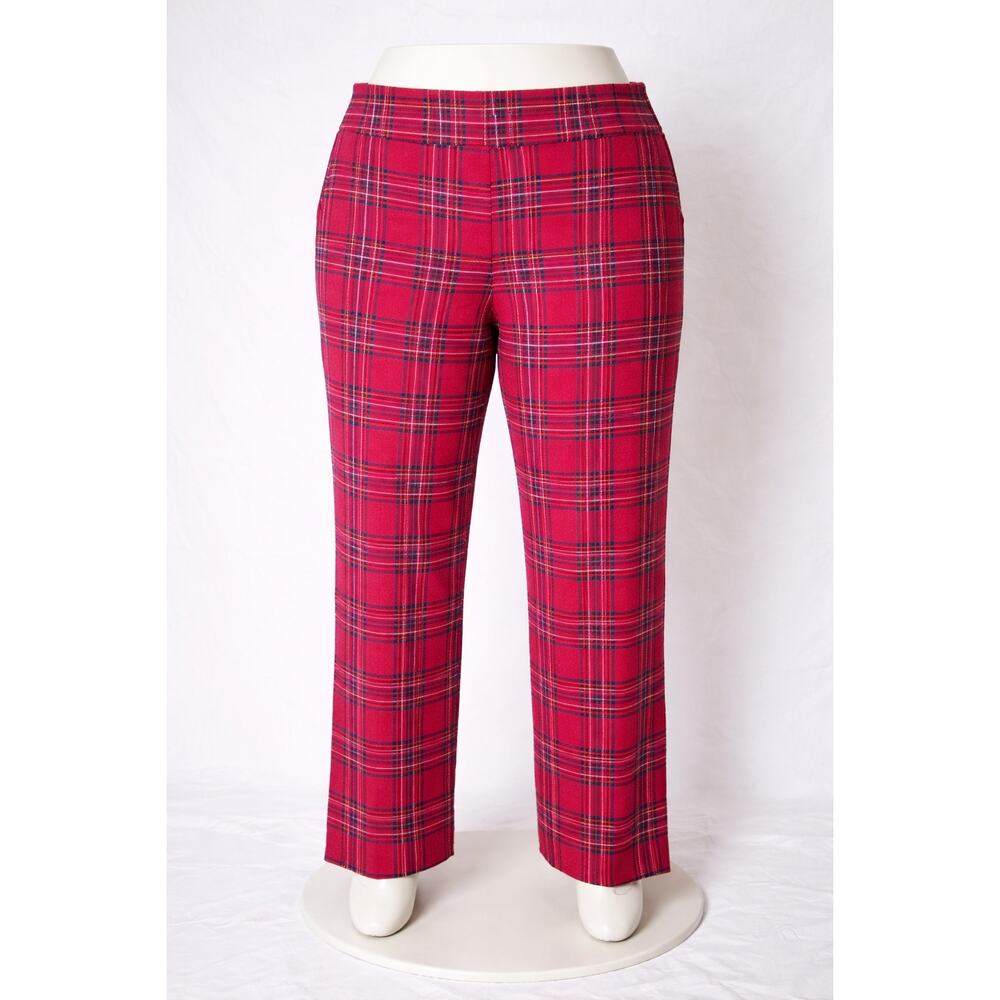 Denim & Co Petite Duo Stretch Straight Leg Pants Red‎ Plaid XLP